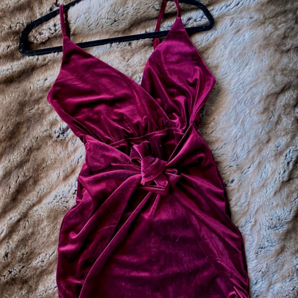 Tobi Camila Wine Velvet Wrap Dress Size S